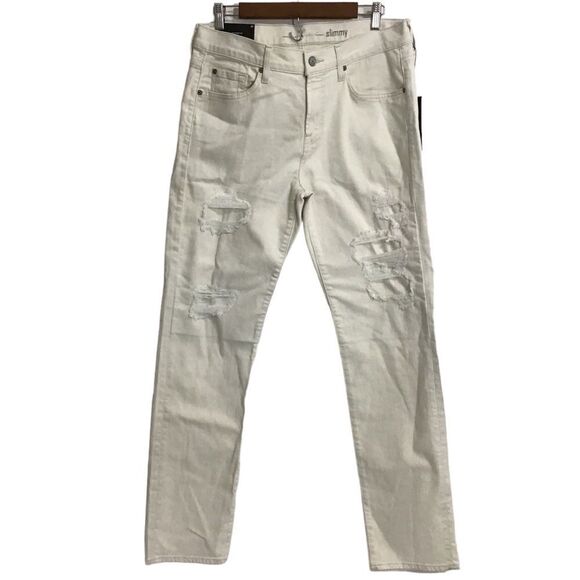 7 For All Mankind Slim Straight Leg Distressed Skinny Jeans New Defects Size 34 - Picture 1 of 14
